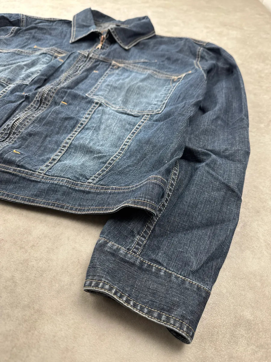 2000s Marithé + François Girbaud Navy Faded Zip-Up Denim Jacket JZjwVWaN 8