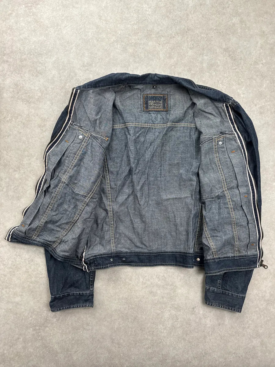 2000s Marithé + François Girbaud Navy Faded Zip-Up Denim Jacket JZjwVWaN 5