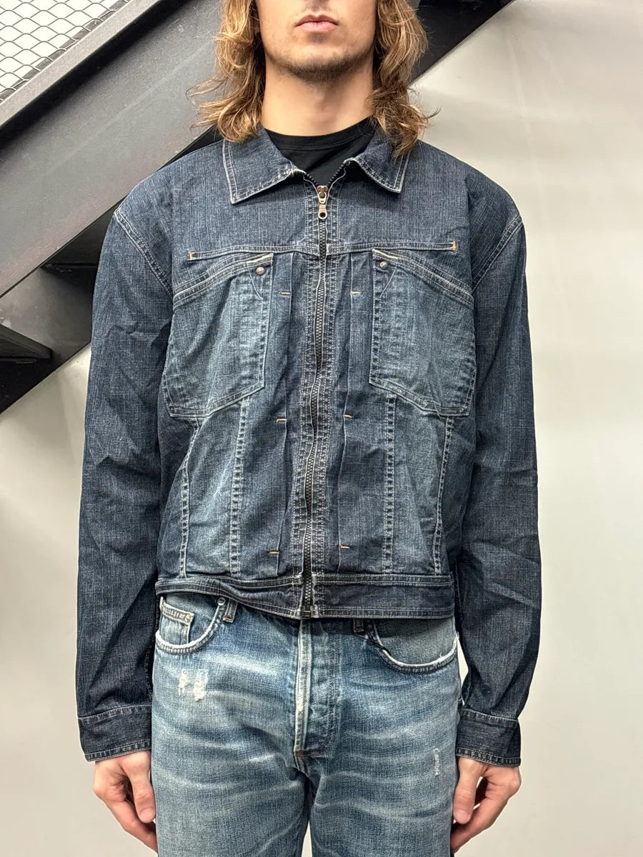 2000s Marithé + François Girbaud Navy Faded Zip-Up Denim Jacket JZjwVWaN 1