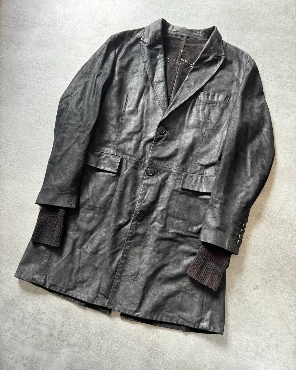 Isaac Sellam Experience Brut Shadow Dark Leather Trench Jacket (L) - 3