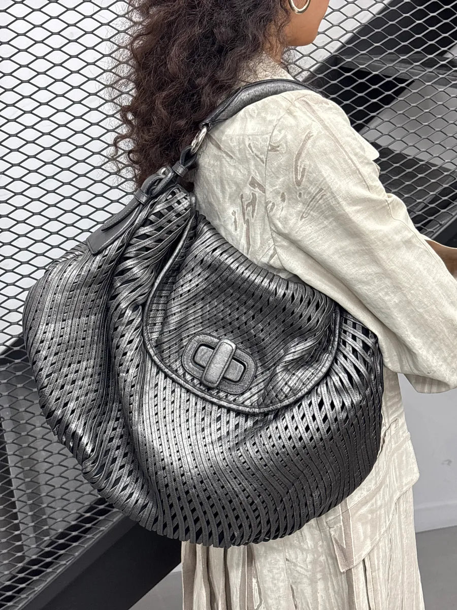 Jil Sander Grey Leather Woven Top Handle Handle Bag JbMsrwVo 2