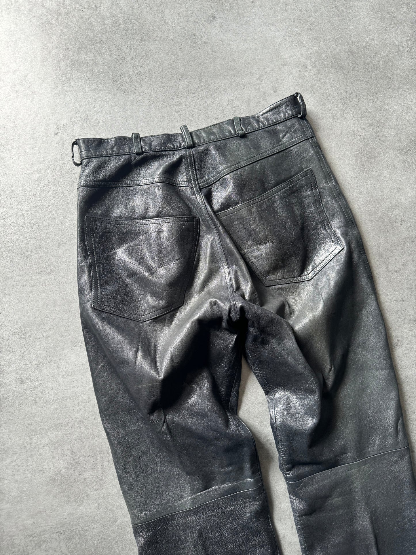 1980s Giorgio Armani Black Leather Robust Pants (S) - 7