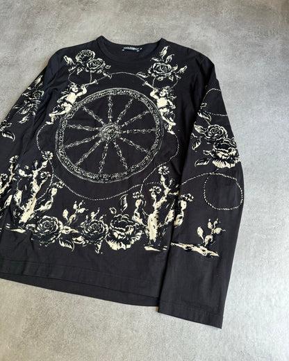 2010s Dolce & Gabbana Renaissance Velvet Embroideries Black Longsleeves (M) - 11