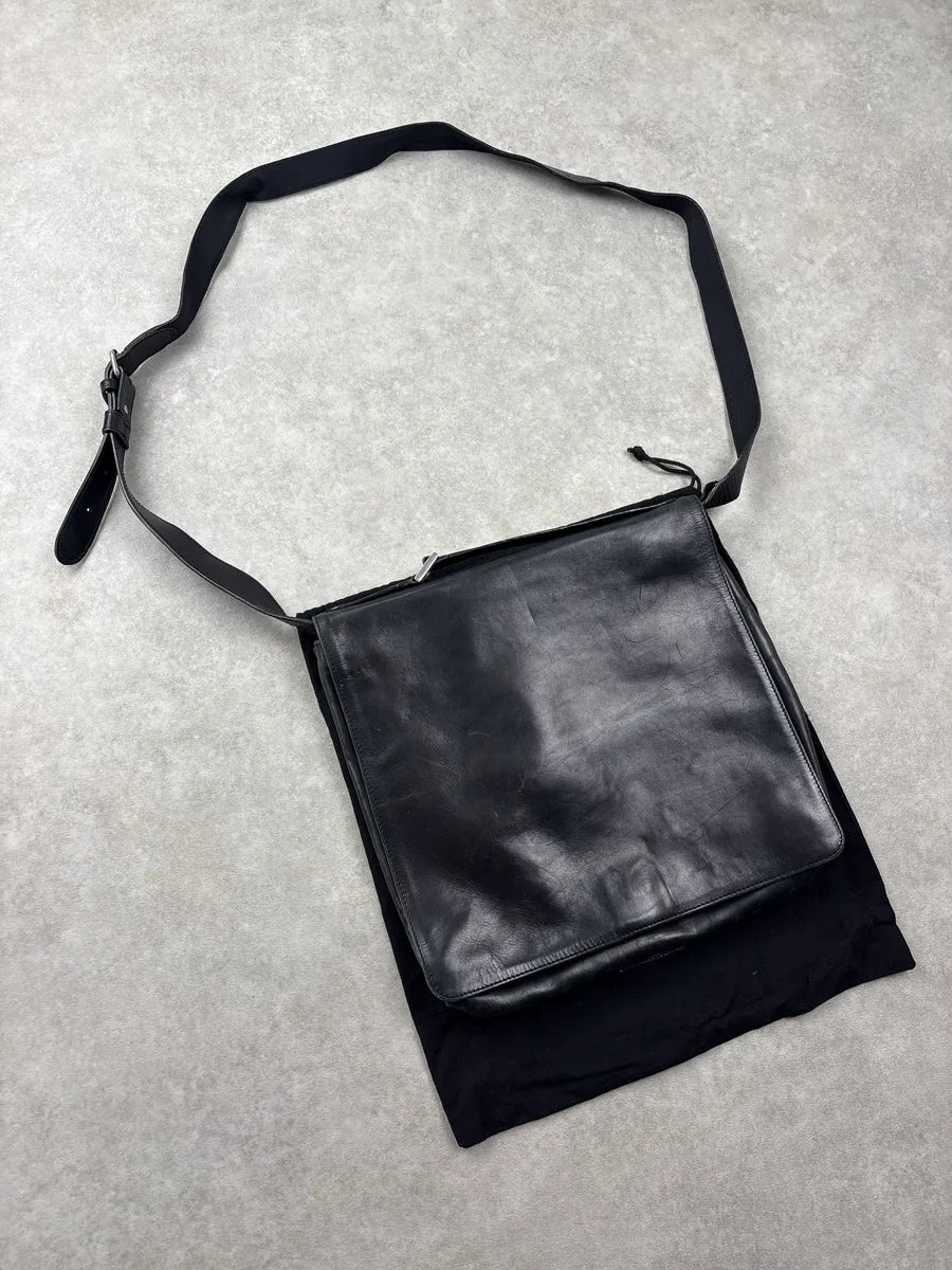 2000s Dries Van Noten Black Leather Messenger Bag JdXnFysn 3