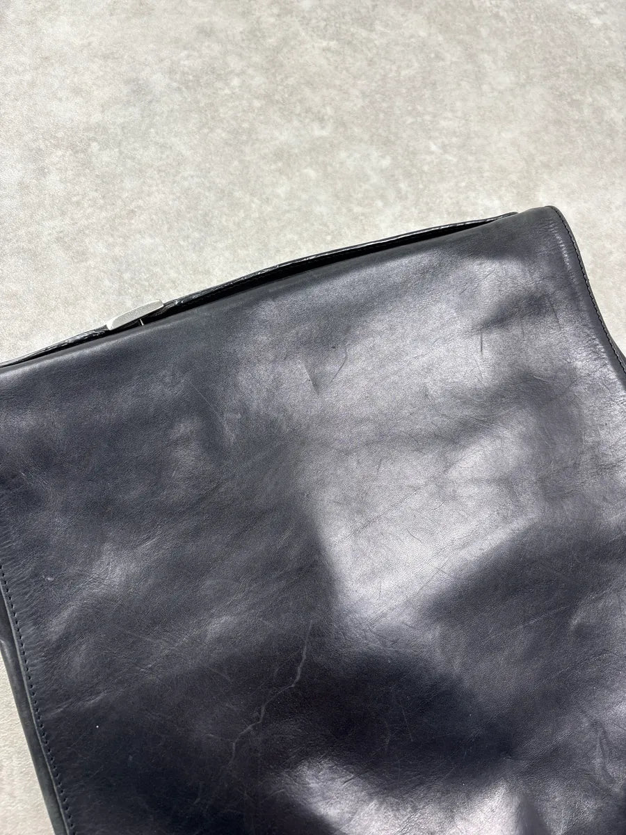 2000s Dries Van Noten Black Leather Messenger Bag JdXnFysn 6
