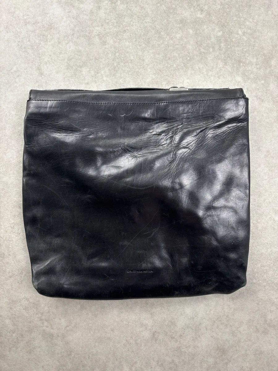 2000s Dries Van Noten Black Leather Messenger Bag JdXnFysn 7