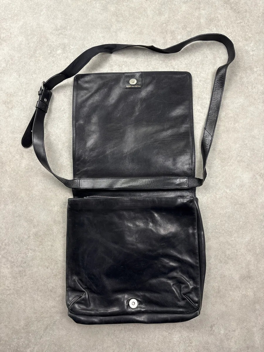 2000s Dries Van Noten Black Leather Messenger Bag JdXnFysn 4