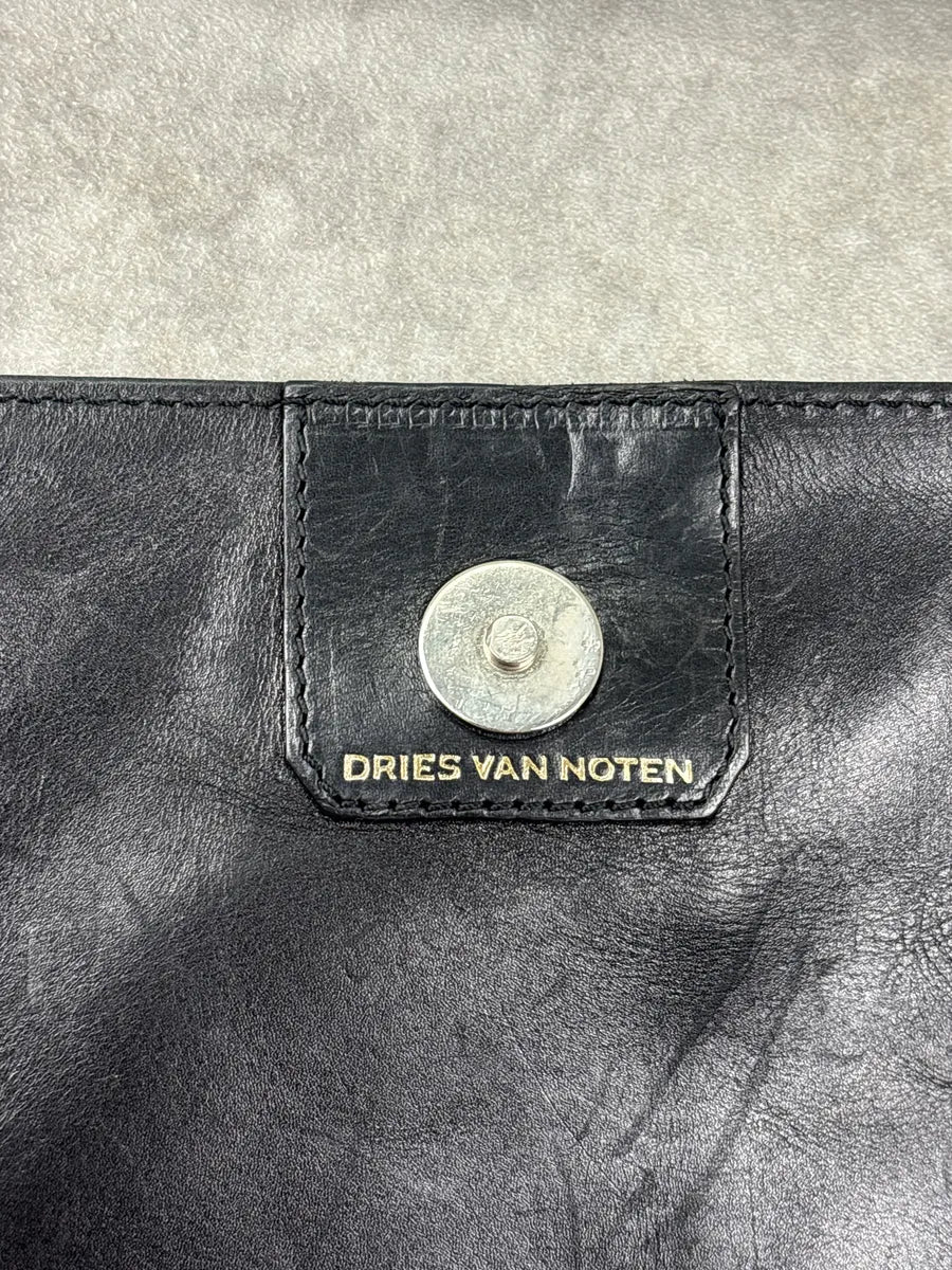 2000s Dries Van Noten Black Leather Messenger Bag JdXnFysn 12