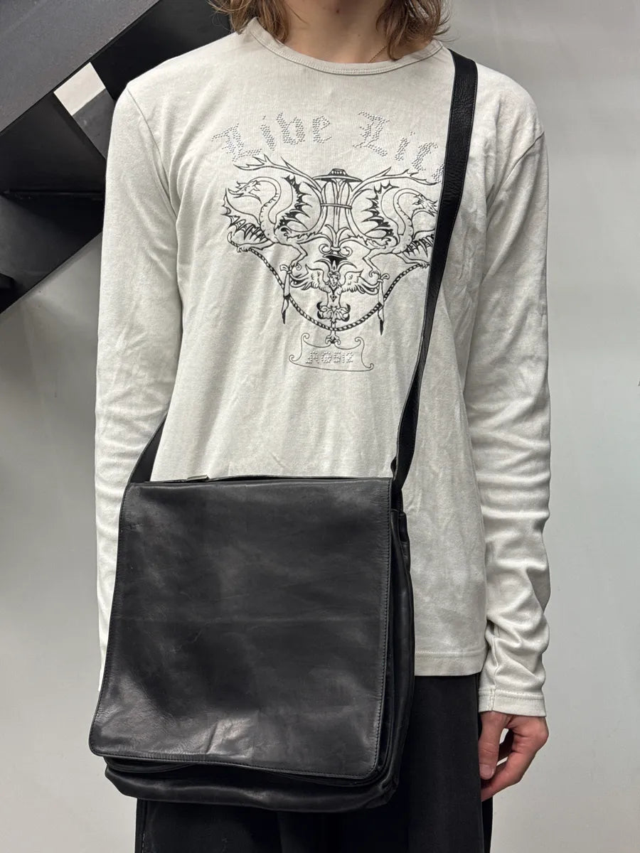 2000s Dries Van Noten Black Leather Messenger Bag JdXnFysn 1
