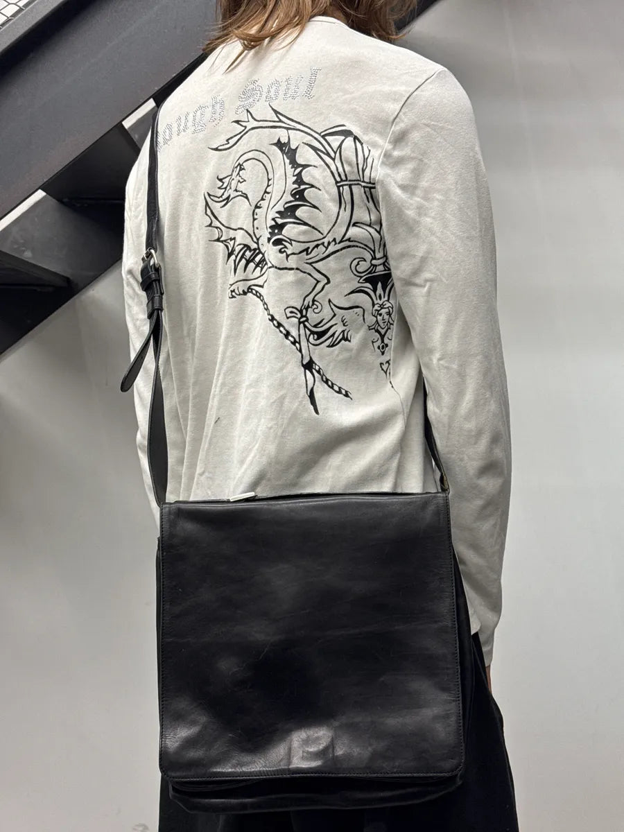 2000s Dries Van Noten Black Leather Messenger Bag JdXnFysn 2