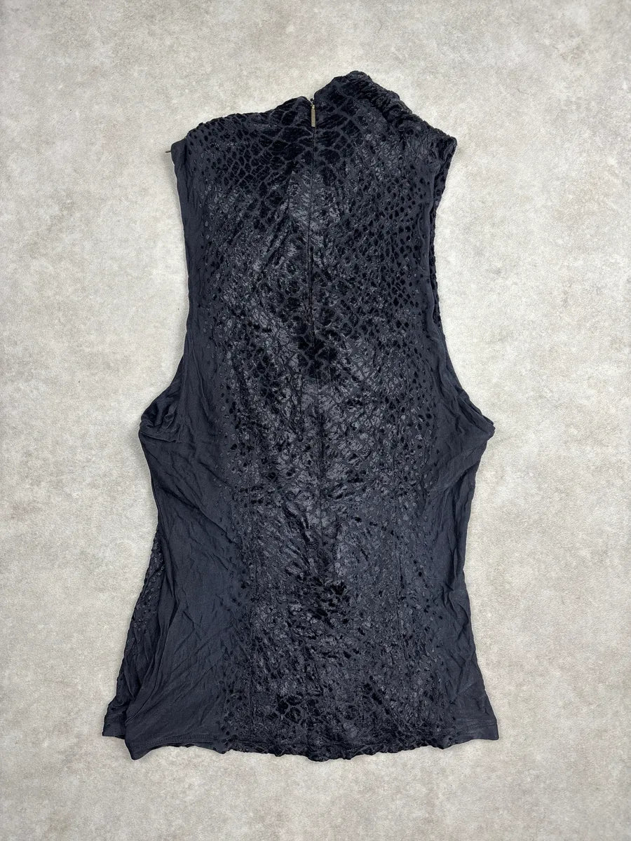 SS2005 Roberto Cavalli Black Velvet Snake Brooch Draped Top JljkTScr 3