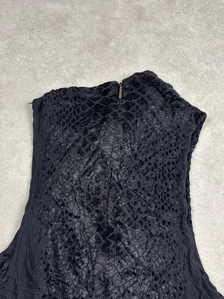 SS2005 Roberto Cavalli Black Velvet Snake Brooch Draped Top JljkTScr 5