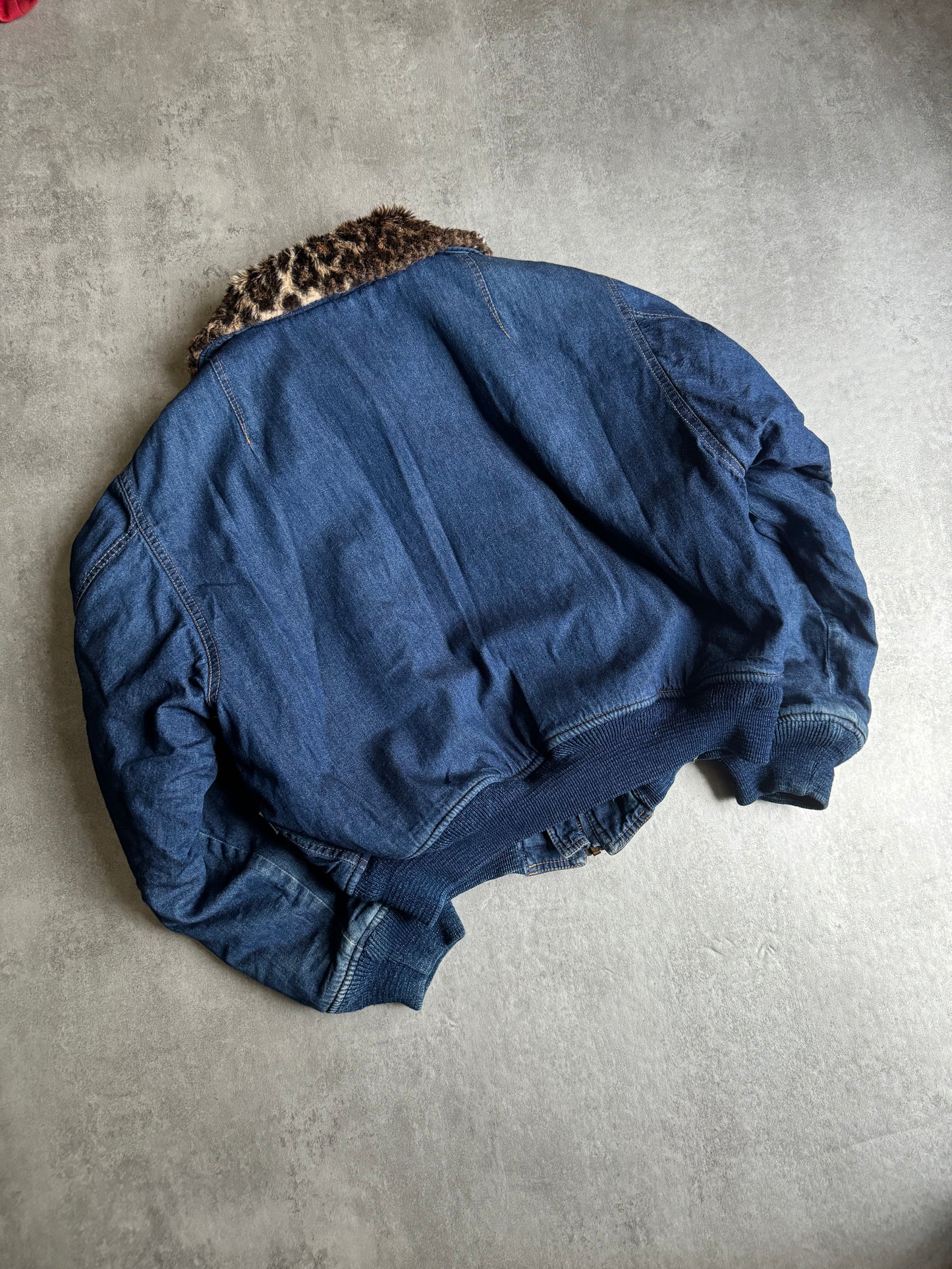 1990s Moschino Leopard Fur Denim Relaxed Bomber Jacket (S) - 7