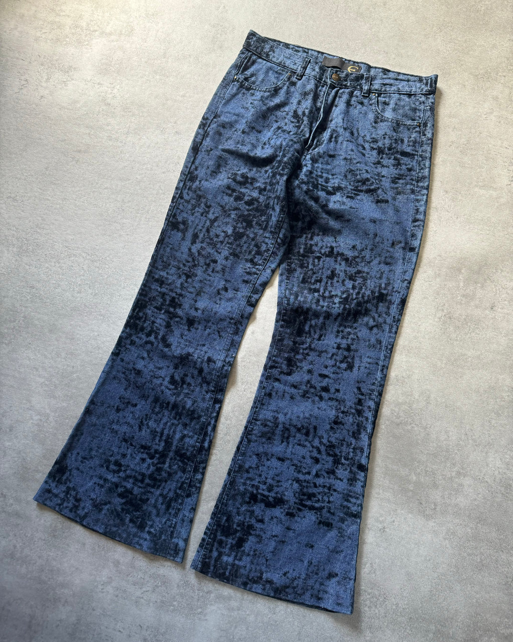 SS2006 Cavalli Blue Flared Citizen Black Relief Pants (S) - 10