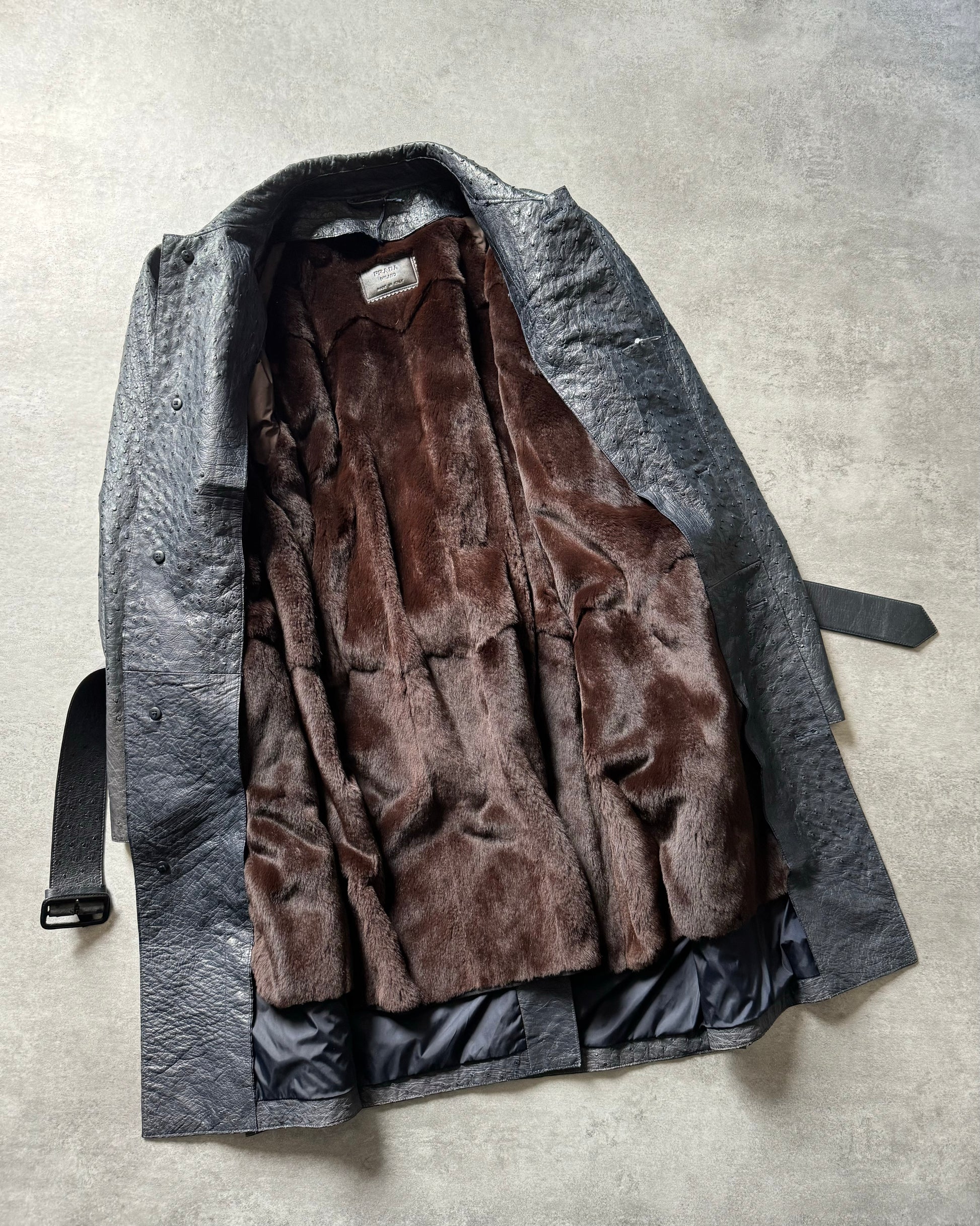 FW2000 Prada Ostrich Leather Trench Jacket (M) - 9