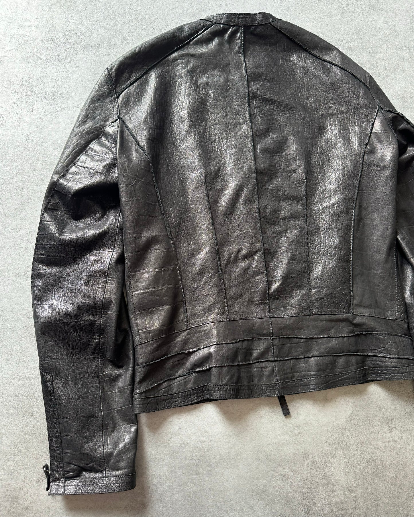 SS2011 Emporio Armani Black Leather Crocodile Effect Jacket (M) - 3