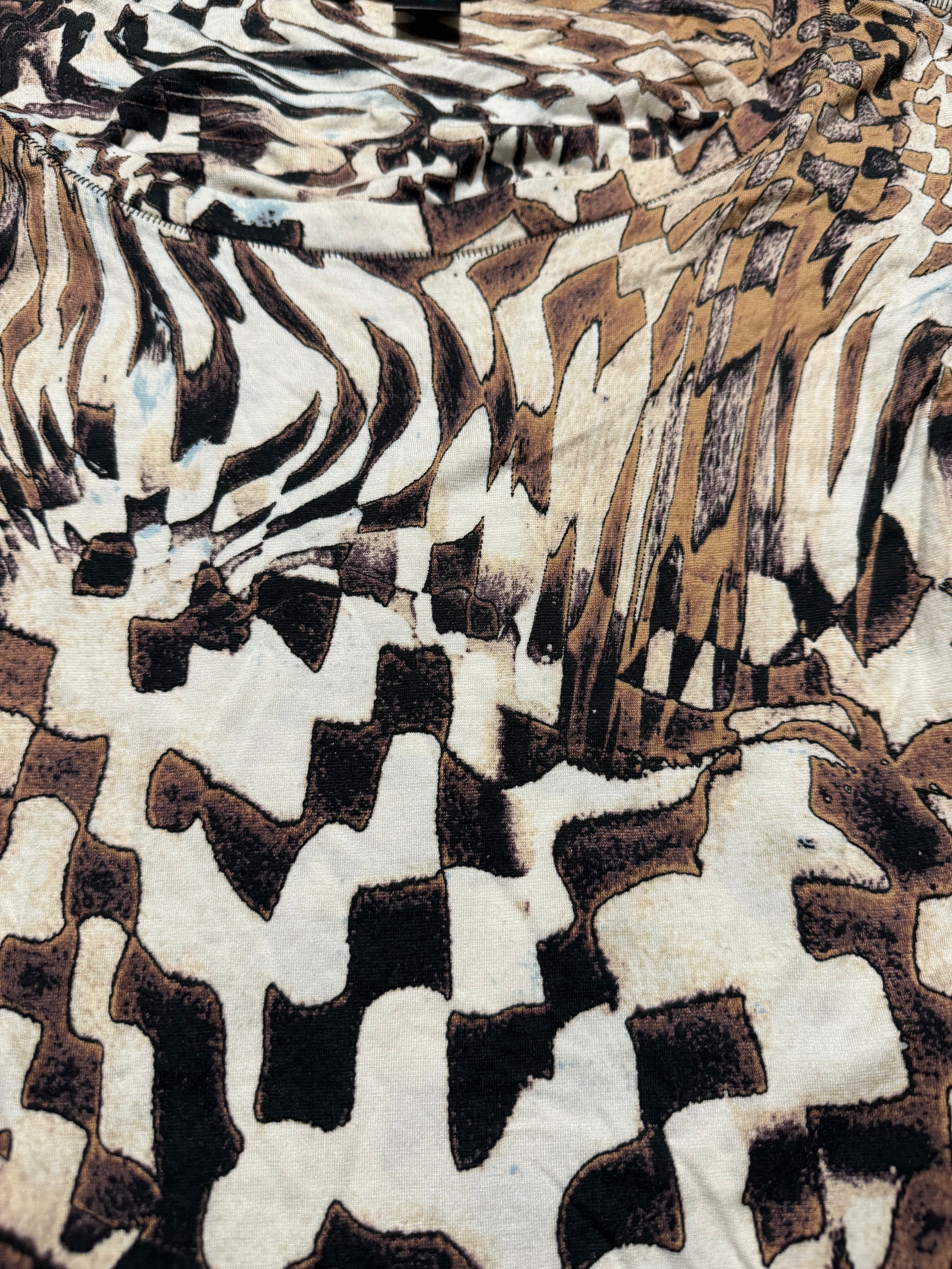 AW2003 Roberto Cavalli Brown Geometrical Psycho Mesh Top  (XS/S) - 6