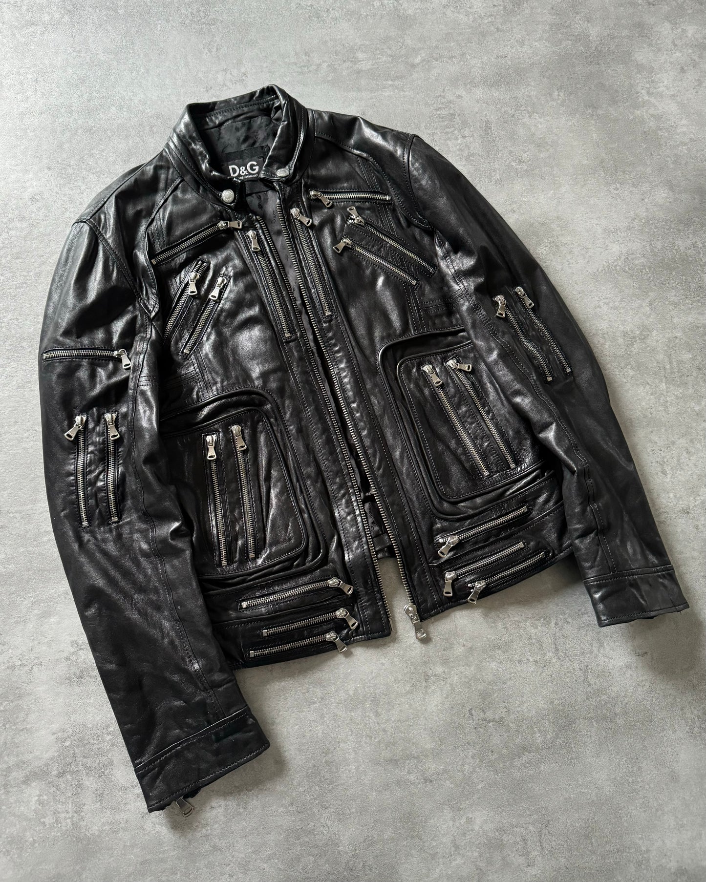 SS2008 Dolce & Gabbana 26 Zips Black Ultimate Leather Jacket (M) - 3