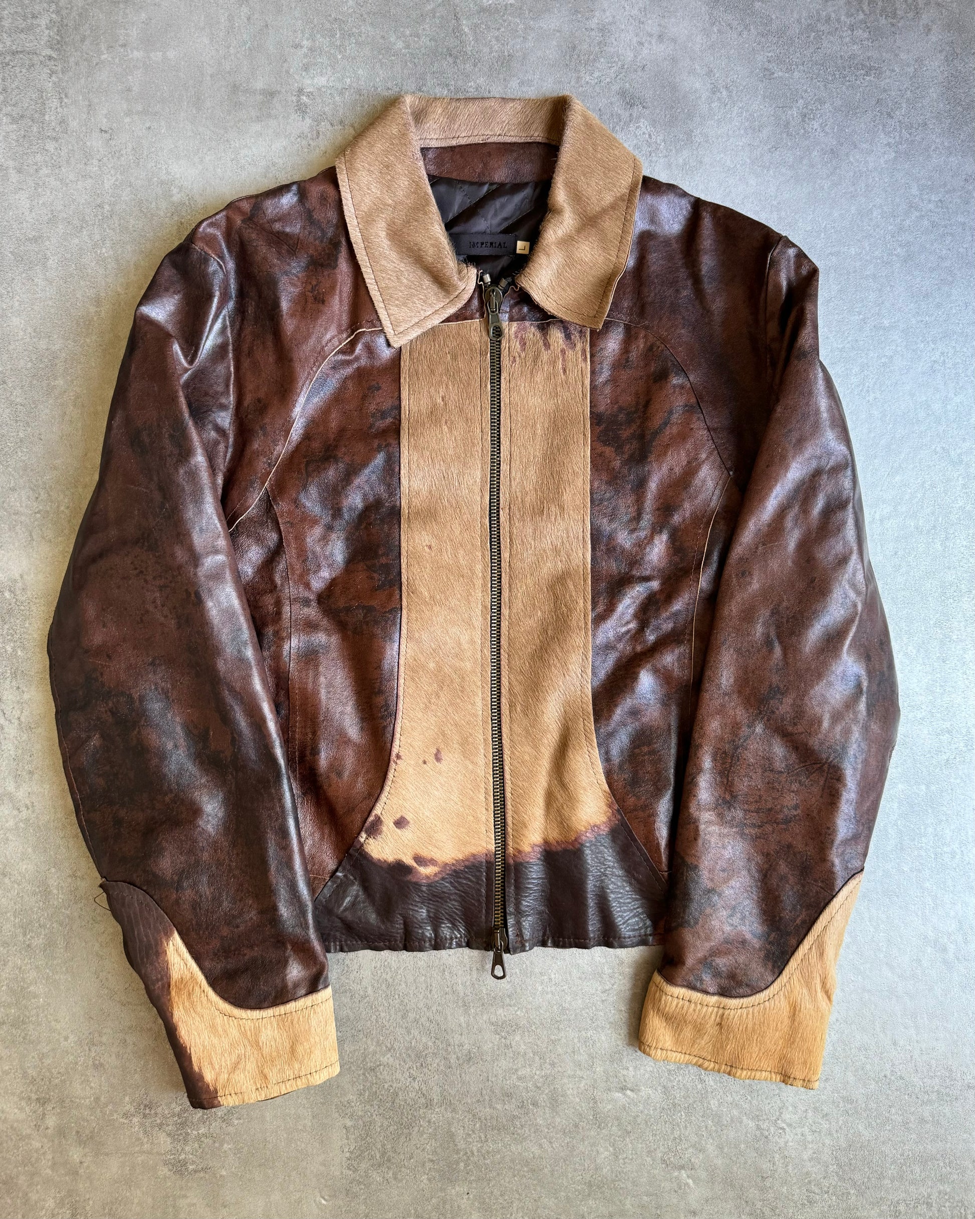 2000s Imperial Brown Fur Leather Cow Jacket (L) - 1