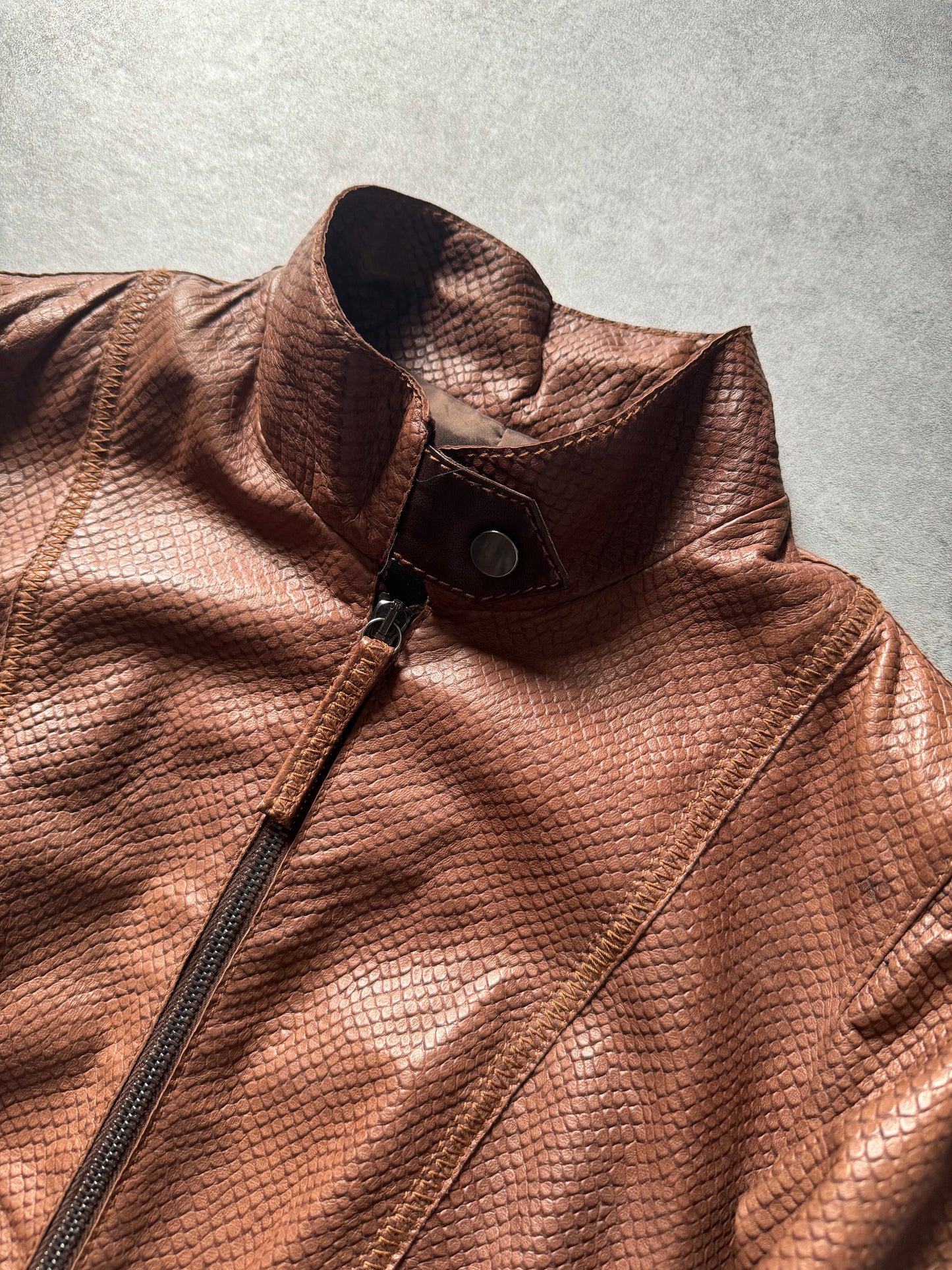 AW2007 Emporio Armani Python Effect Brown Leather Jacket  (XS) - 7