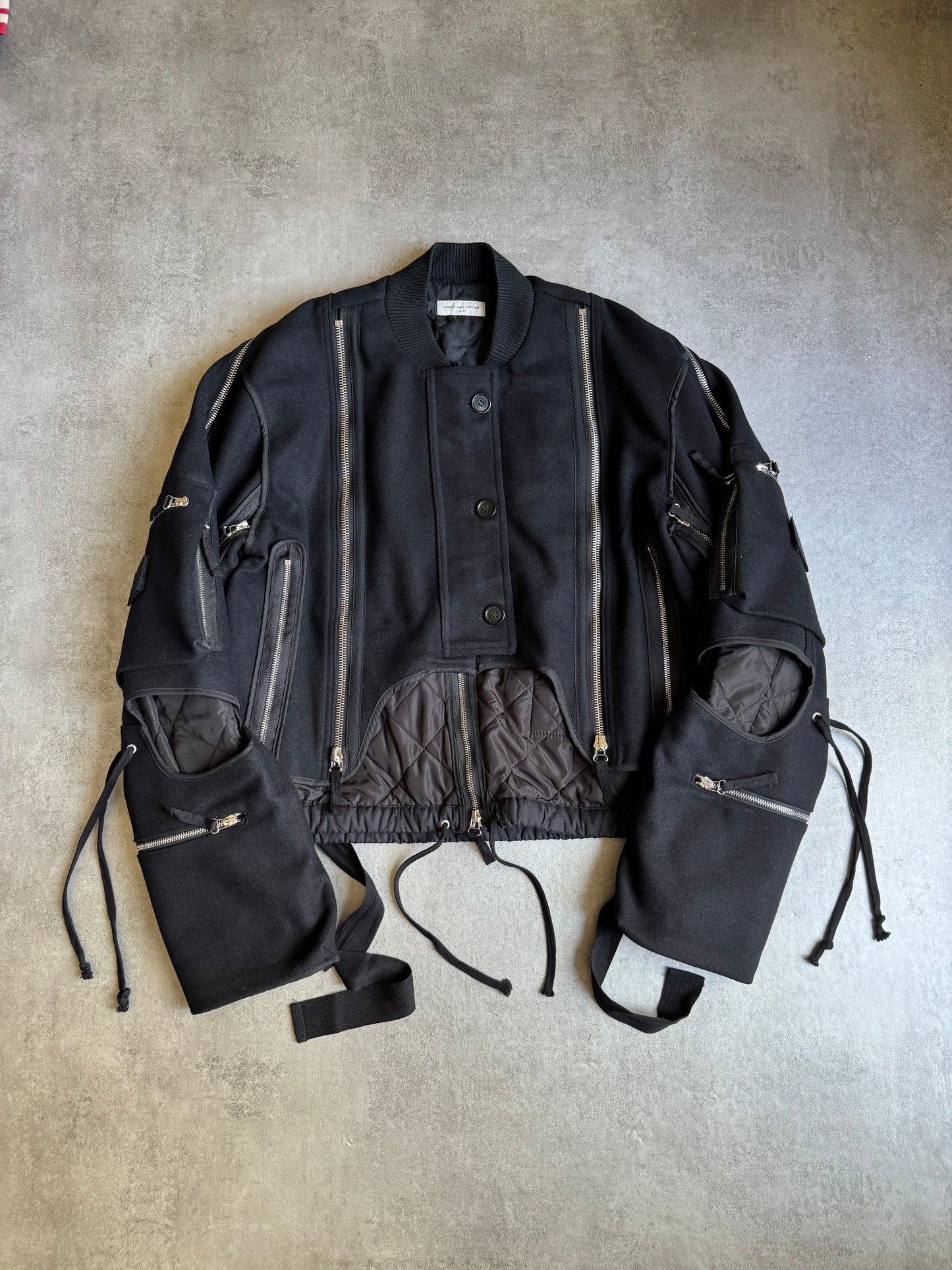 AW2014 Dries Van Noten Black Wool Zips Bomber Jacket  (M) - 10