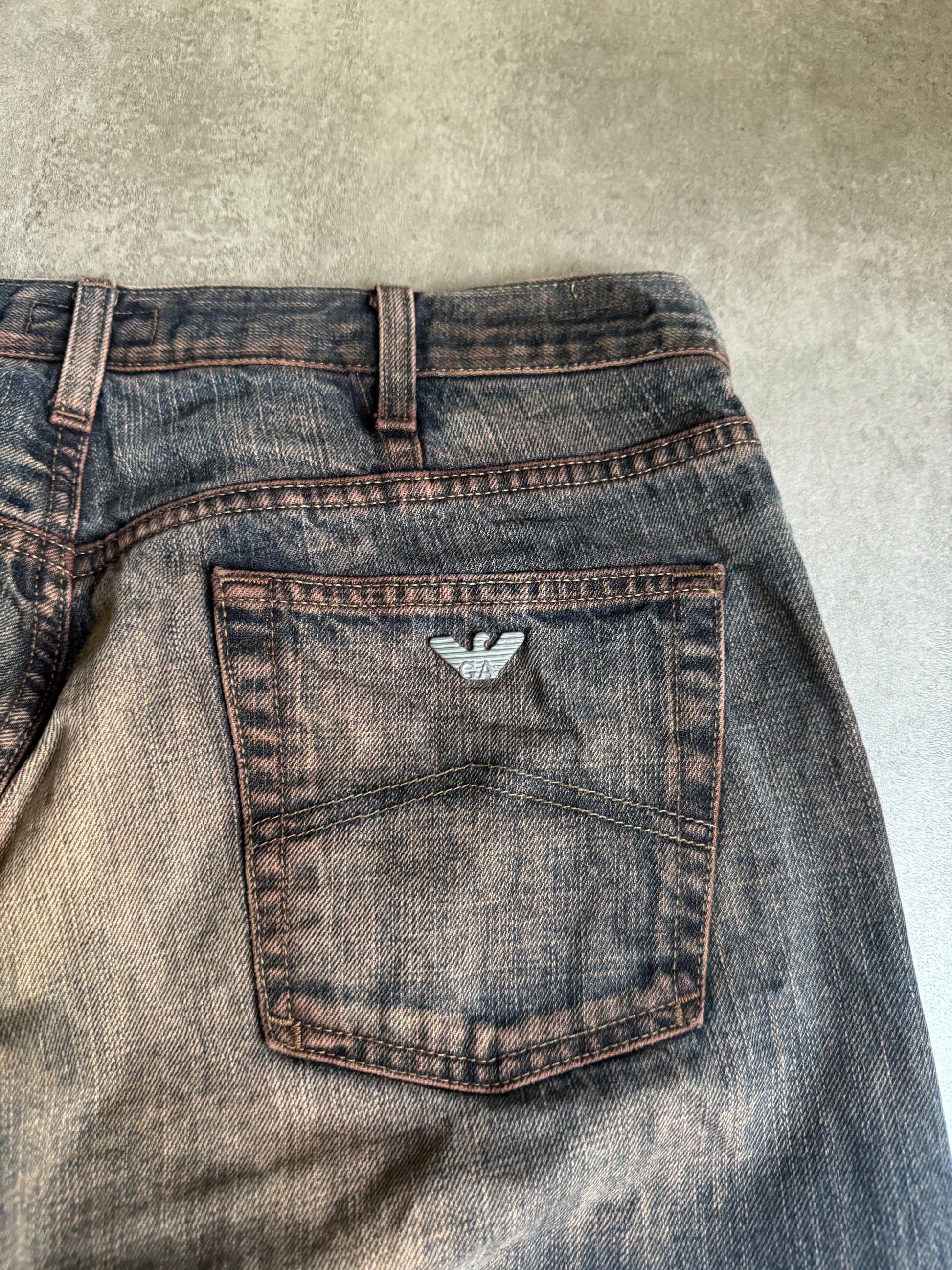 2000s Armani Vintage Faded Wash Effect Denim Jeans (L) - 6