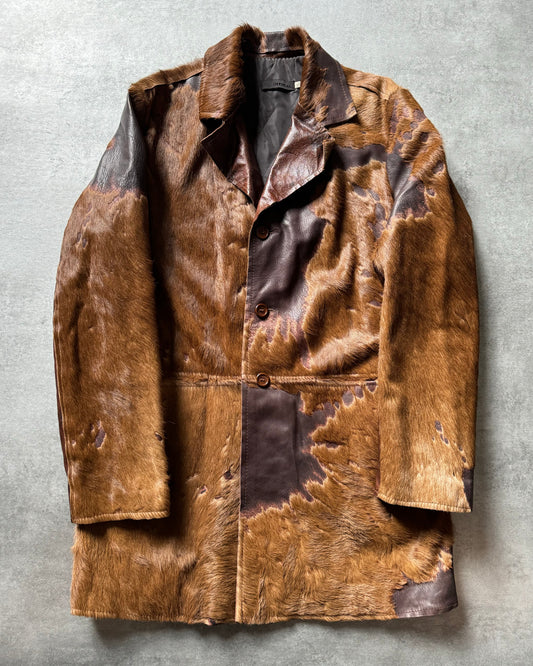 2000s Imperial Cowhide Brown Fur Leather Jacket (M) - 1