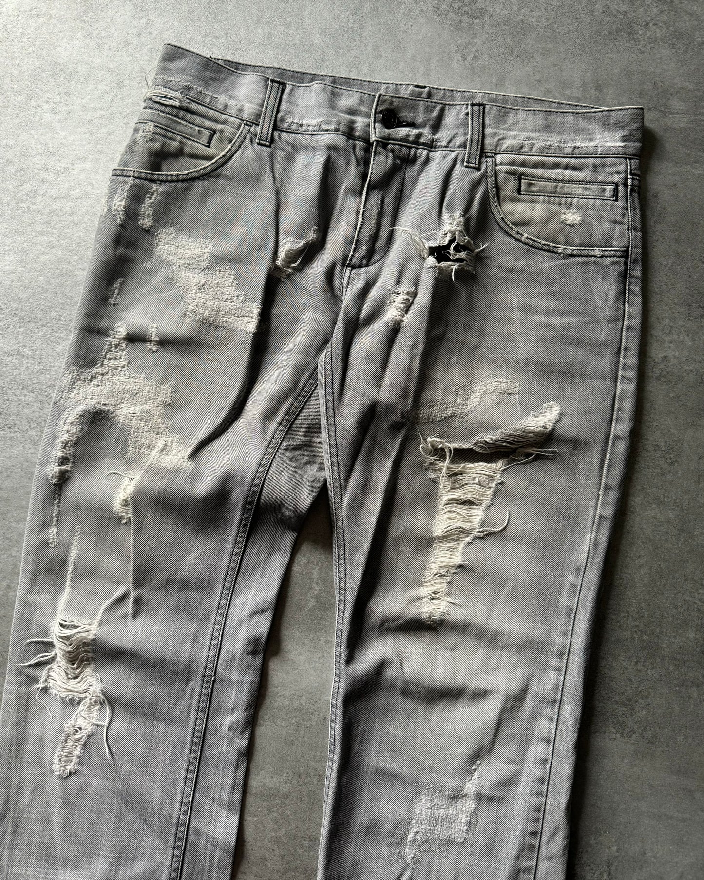 2000s Dolce & Gabbana Distressed Relaxed Grey Denim Jeans (L) - 7