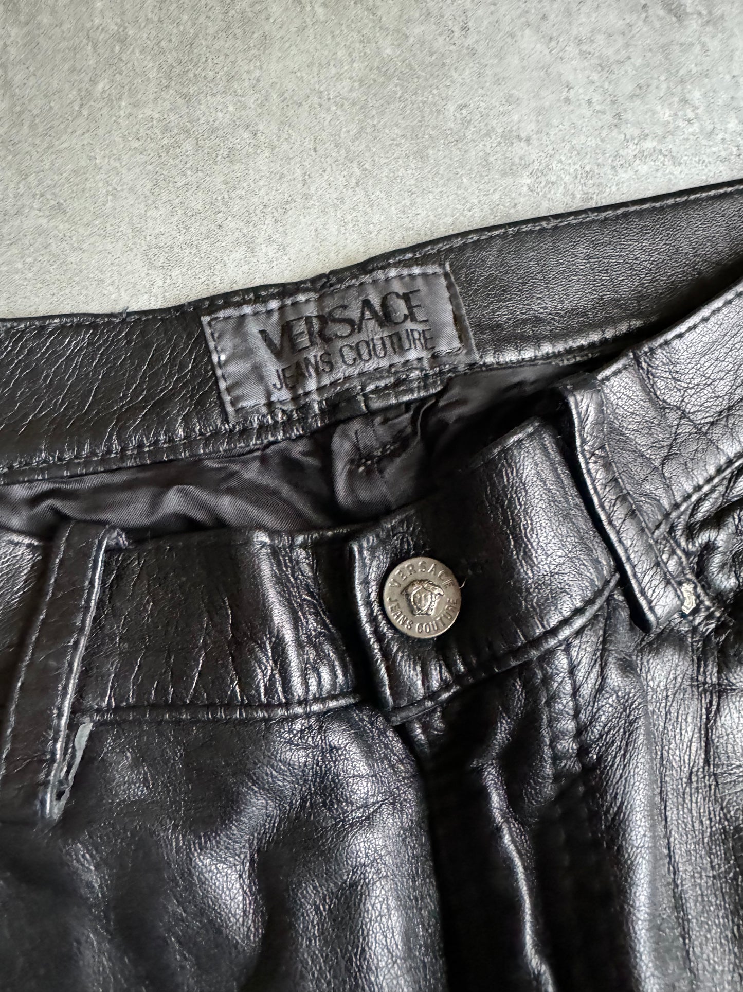 2000s Versace Black Leather Pants (S) - 5