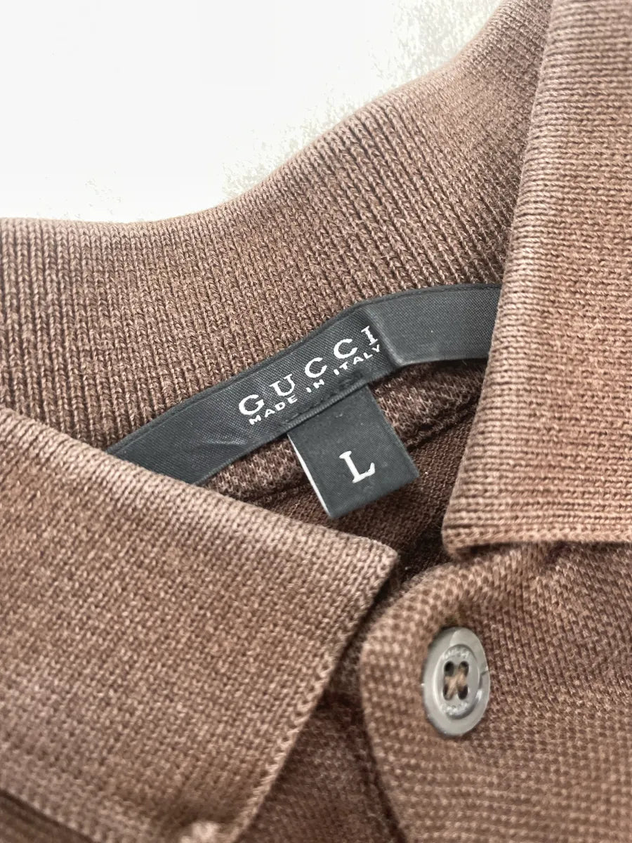 2010s Gucci Brown Green-Red Stripe Micro Geometric Slim Fit Polo KSZTRHFh 6