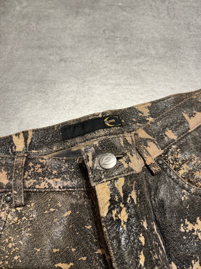 AW2004 Cavalli Textured Earth Eroded Camouflage Leather Pants (M) - 10