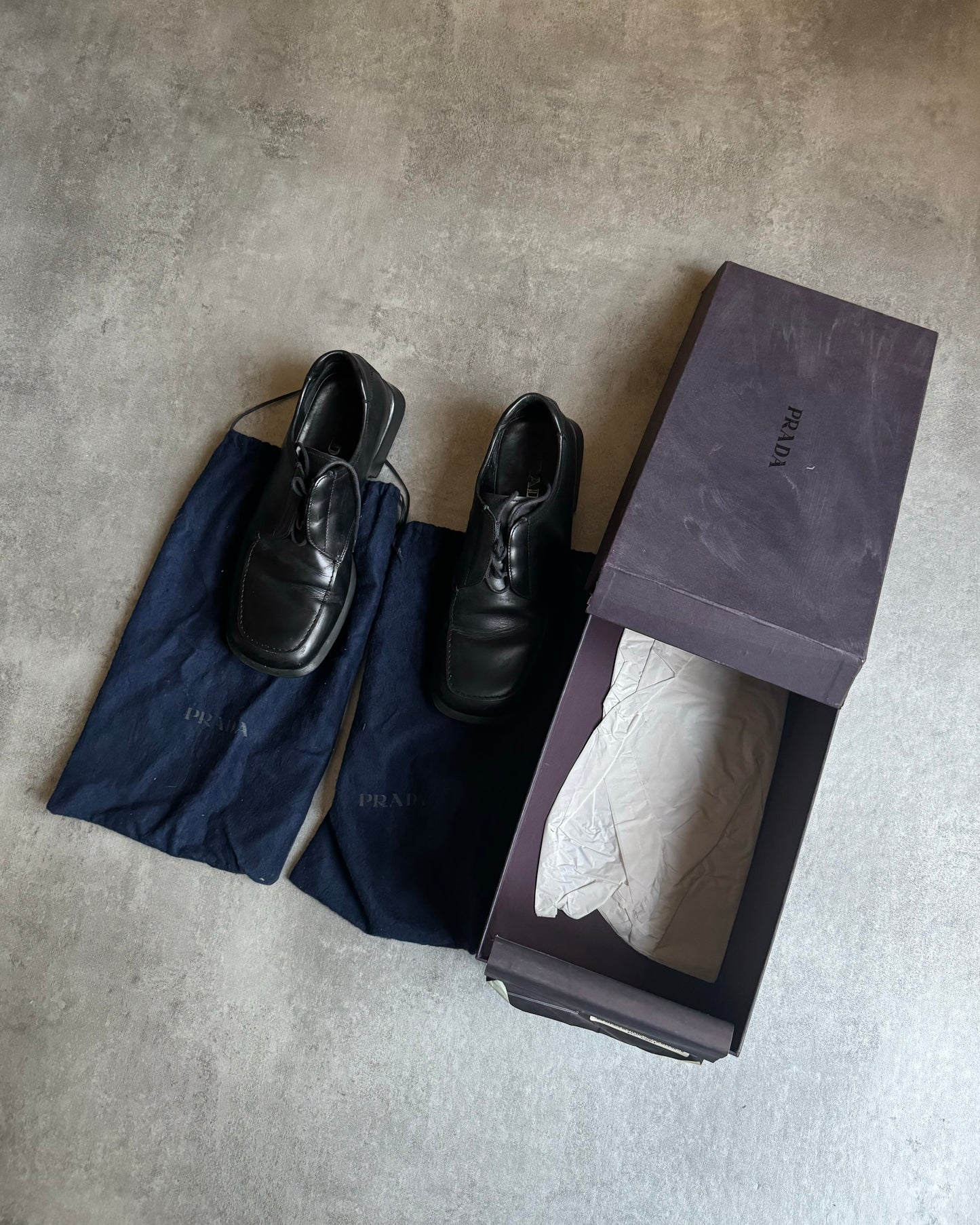 FW1999 Prada Black Leather Derby Square Toe Shoes (40) - 8