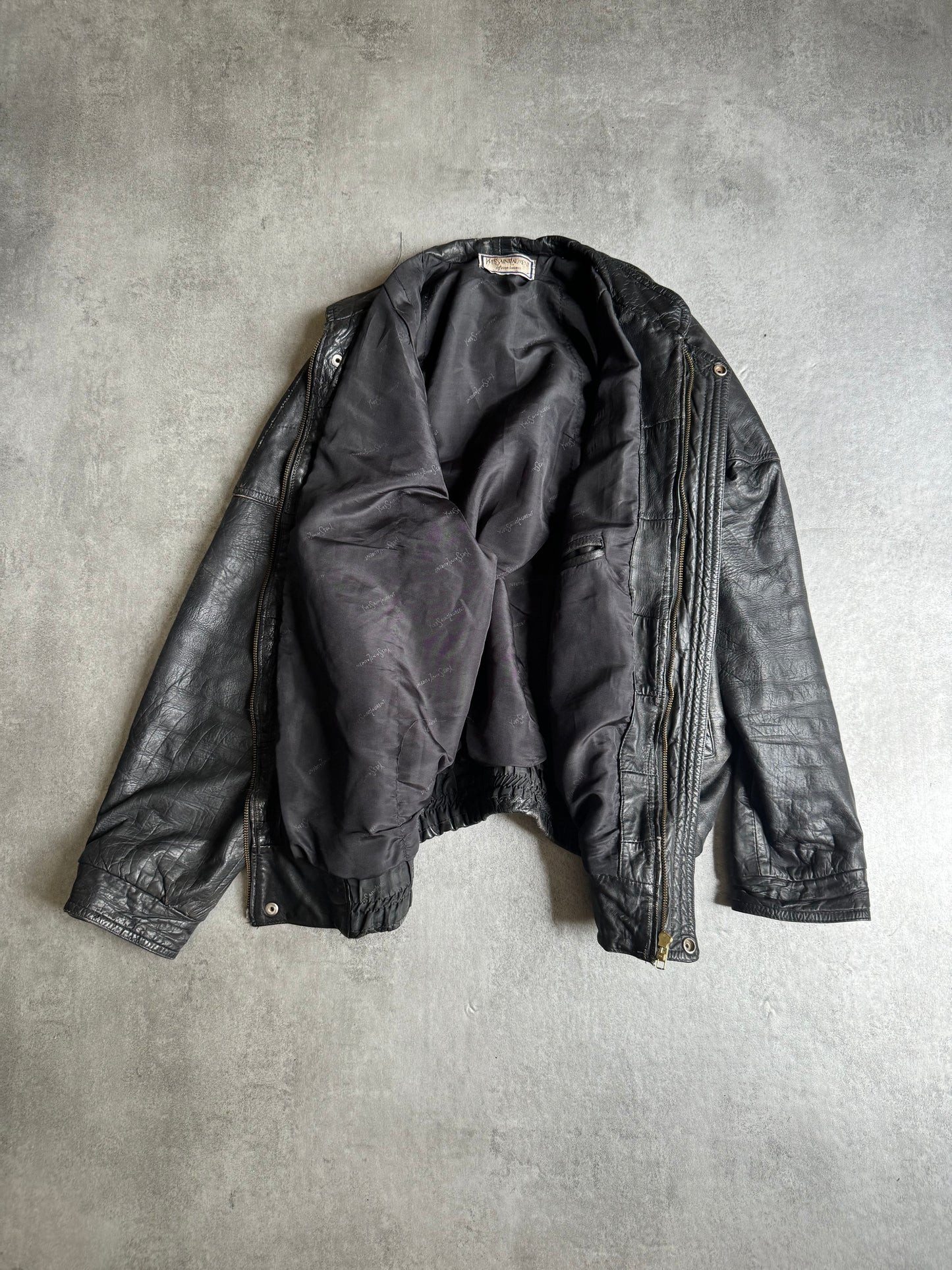 1980s Yves Saint Laurent Black Leather Jacket (M) - 10