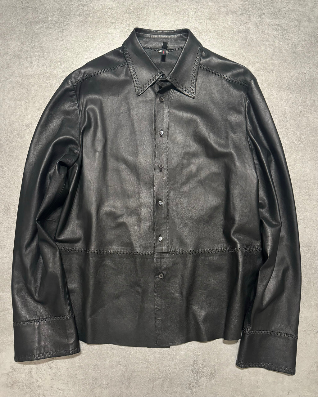 AW2000 Roberto Cavalli Black Minimalist Premium Leather Shirt (S) - 1