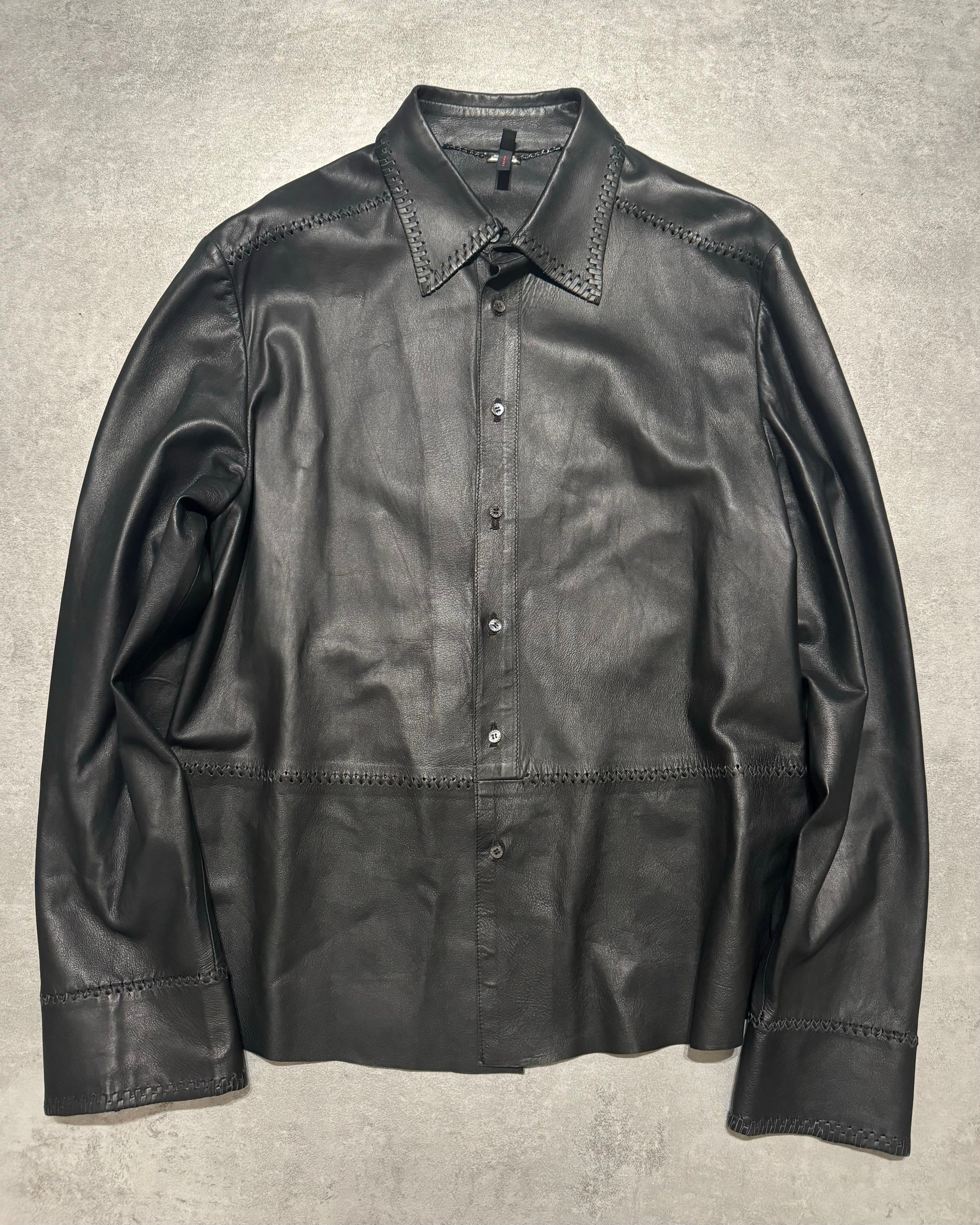 AW2000 Roberto Cavalli Black Minimalist Premium Leather Shirt (S) - 1