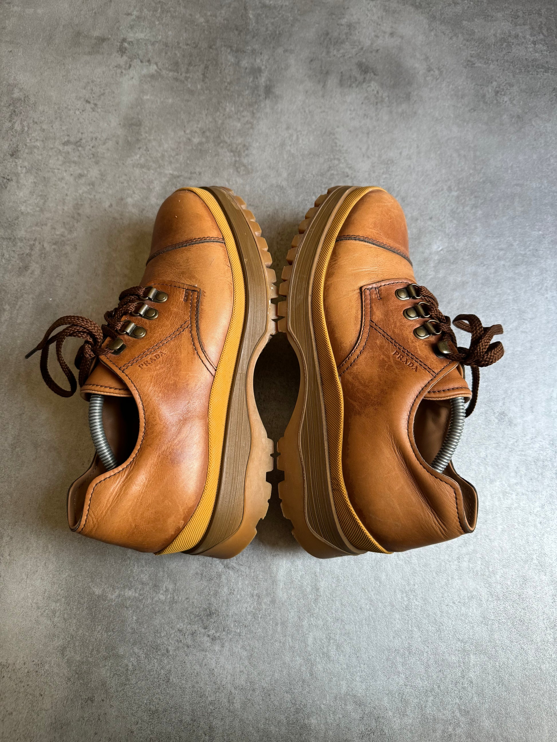 AW2018 Prada Brixxen Derby Lace Ups Camel Leather Shoes (42) - 5