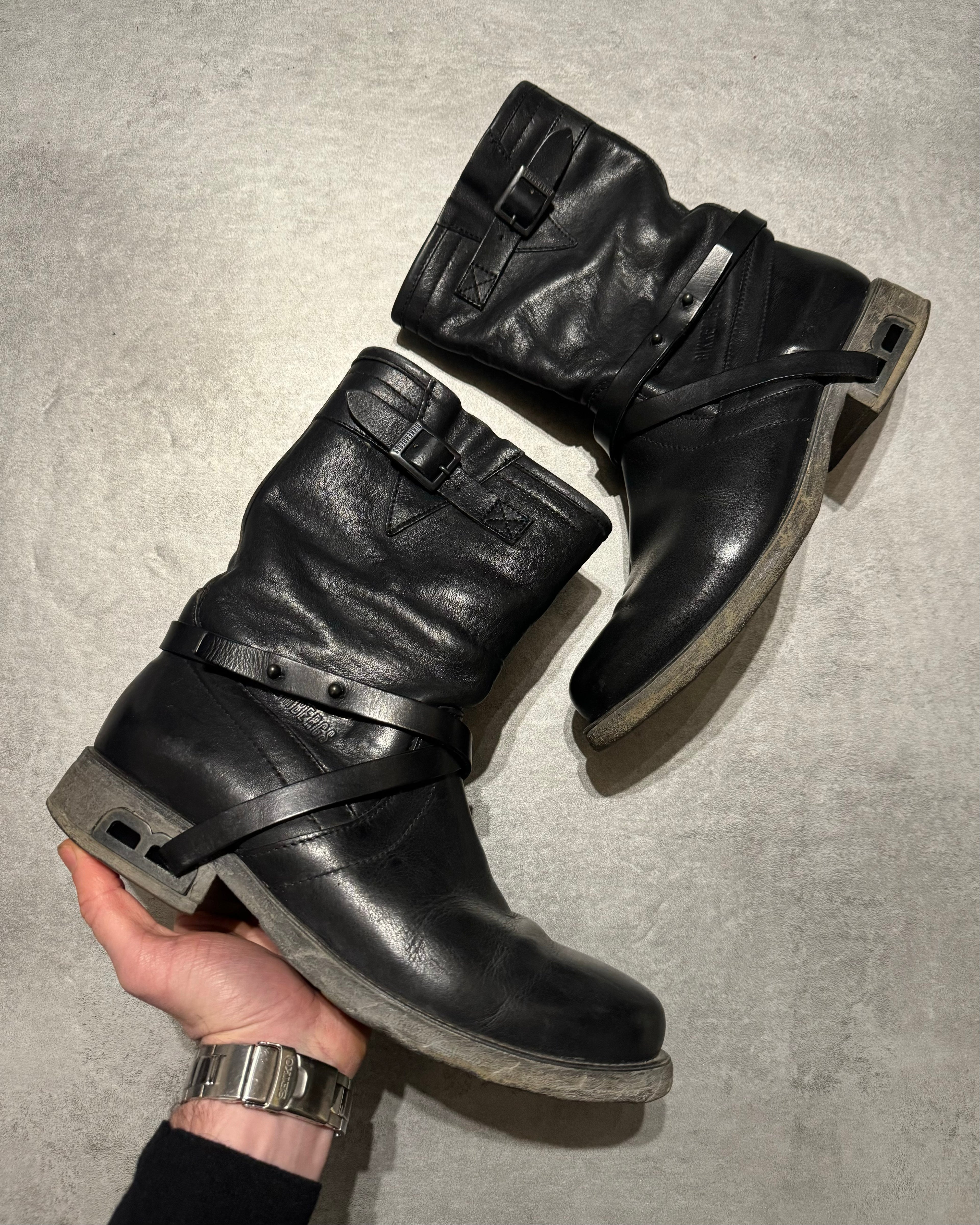 2000s Dirk Bikkembergs Black Ankle Combat Leather Boots (42,5) - 1
