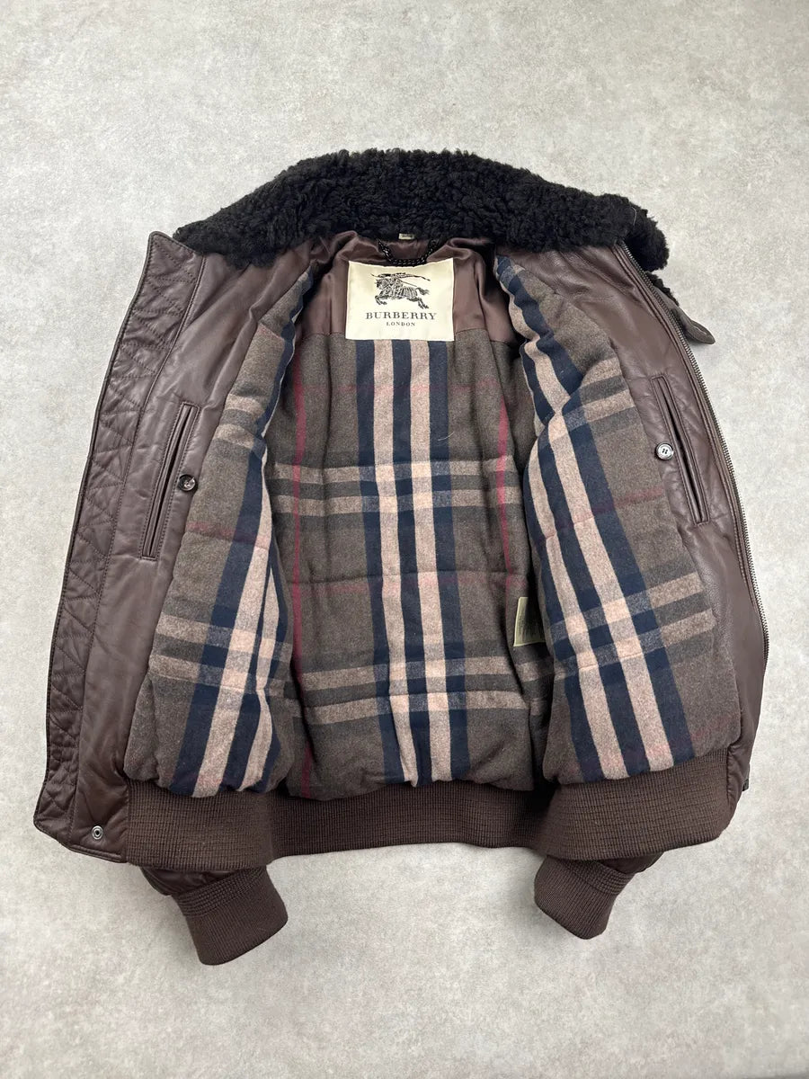 Burberry Dark Brown Lambskin Shearling Collar Puffer Jacket KdeJpWVk 10