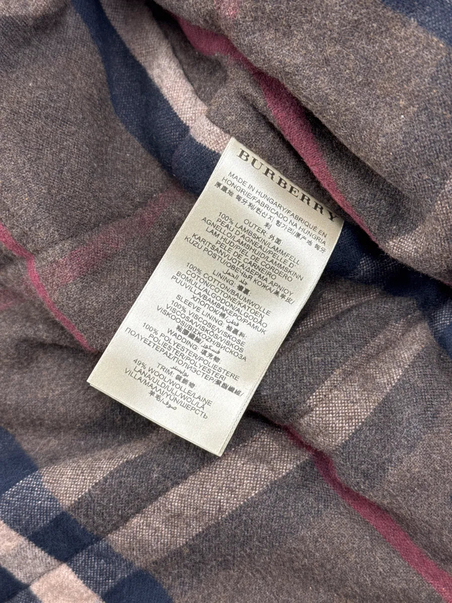 Burberry Dark Brown Lambskin Shearling Collar Puffer Jacket KdeJpWVk 13