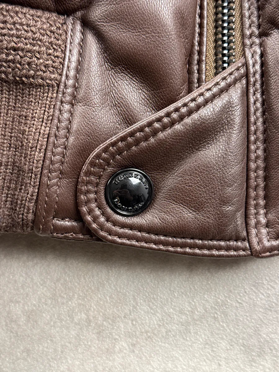 Burberry Dark Brown Lambskin Shearling Collar Puffer Jacket KdeJpWVk 7