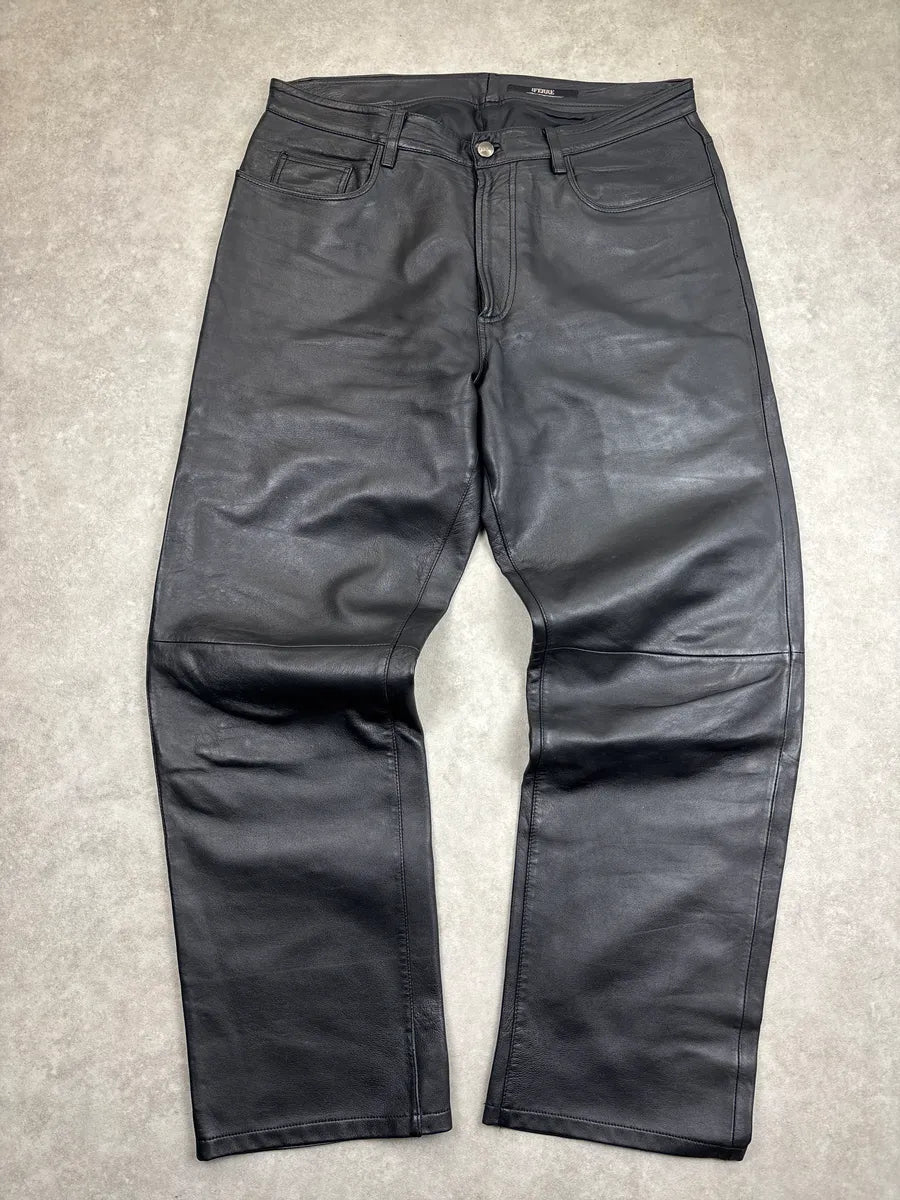 Gianfranco Ferré Black Leather Straight Leg 5-Pocket Pants KfFaquOc 3