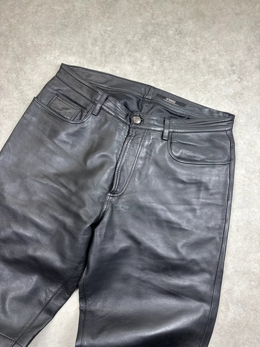 Gianfranco Ferré Black Leather Straight Leg 5-Pocket Pants KfFaquOc 6
