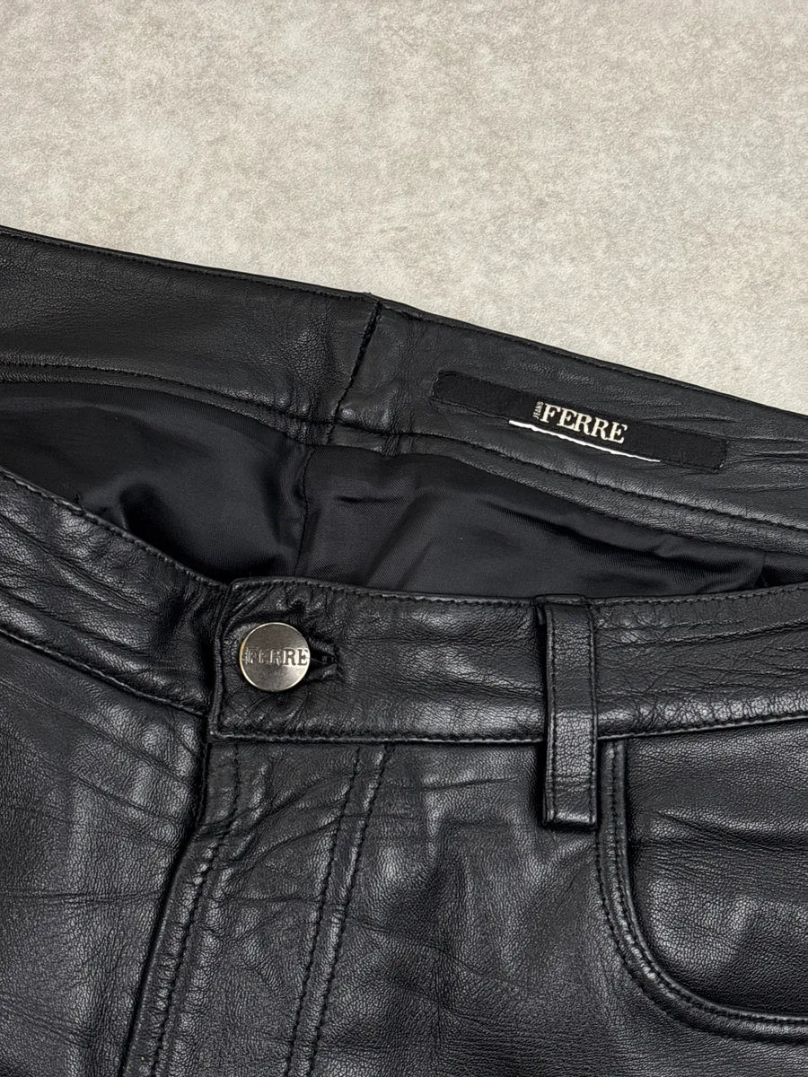Gianfranco Ferré Black Leather Straight Leg 5-Pocket Pants KfFaquOc 7