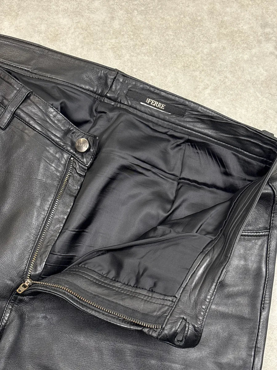 Gianfranco Ferré Black Leather Straight Leg 5-Pocket Pants KfFaquOc 8