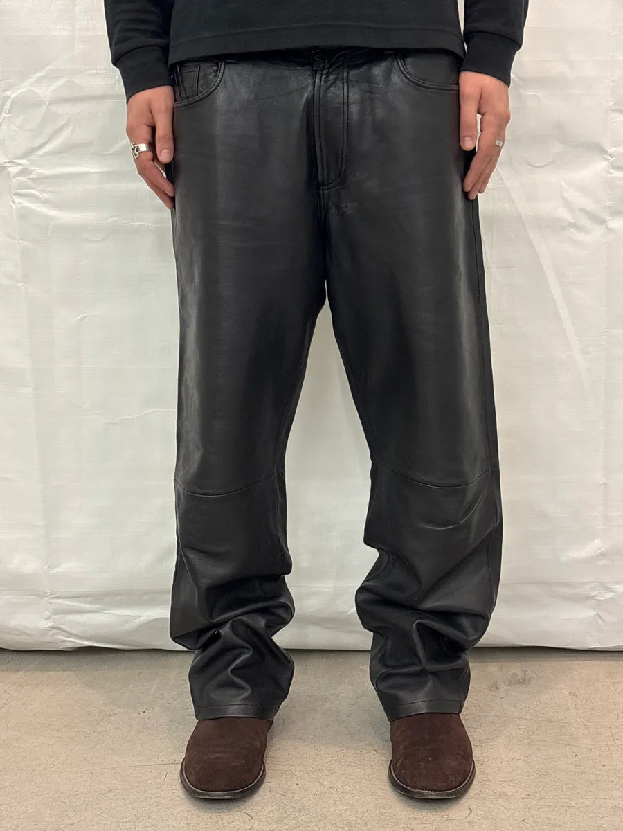 Gianfranco Ferré Black Leather Straight Leg 5-Pocket Pants KfFaquOc 0