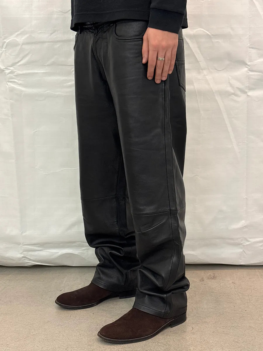 Gianfranco Ferré Black Leather Straight Leg 5-Pocket Pants KfFaquOc 1