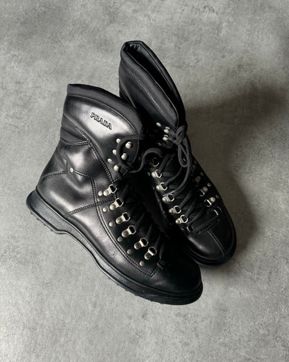 2000s Prada Hiking Black Leather Boots (44) - 3