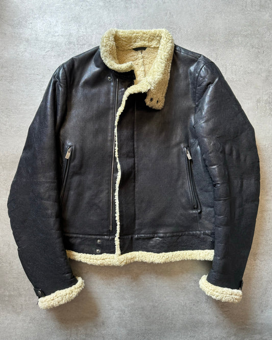 AW2007 Jil Sander Black Asymmetrical Shearling Leather Jacket by Raf Simons (M) - 1