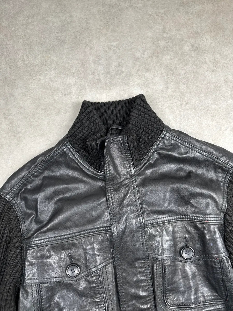 AW2007 Dolce & Gabbana Black Hybrid Wool Leather Moto Jacket KipHzcSy 7