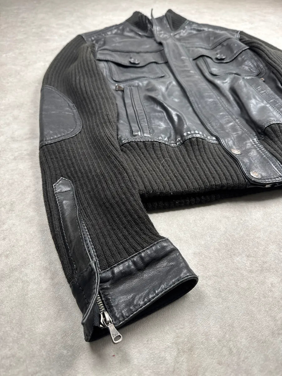 AW2007 Dolce & Gabbana Black Hybrid Wool Leather Moto Jacket KipHzcSy 6